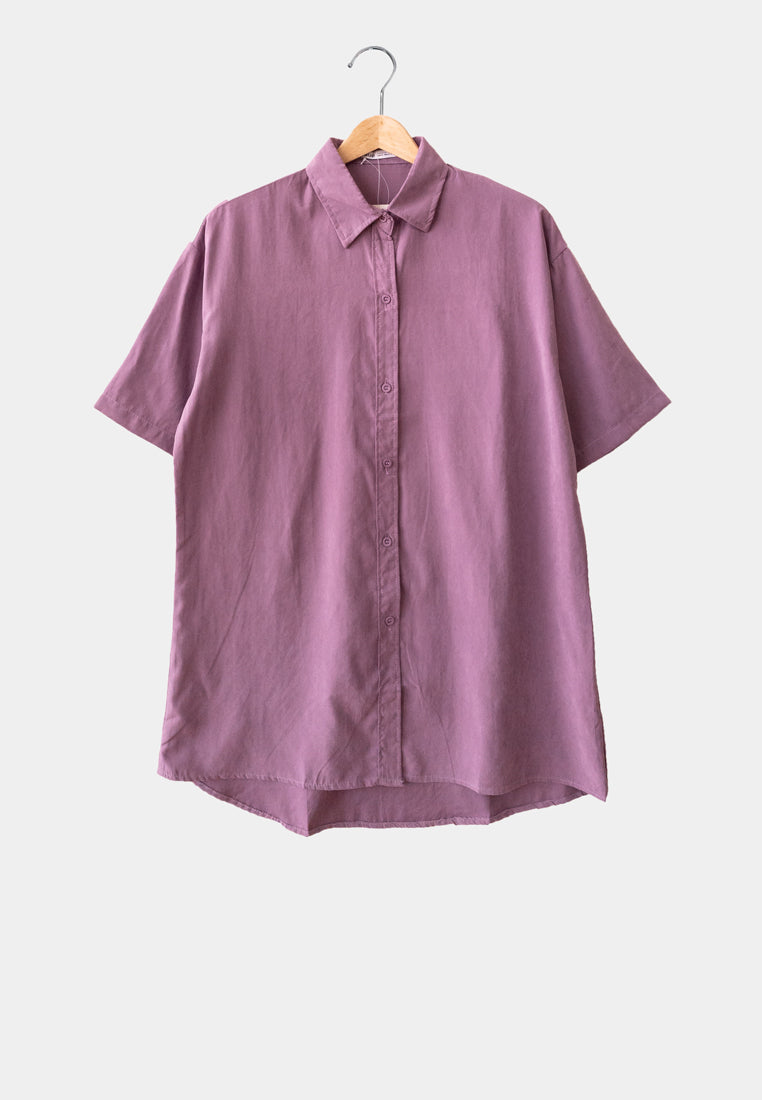 Women Shirt Dress - Purple - H1W261