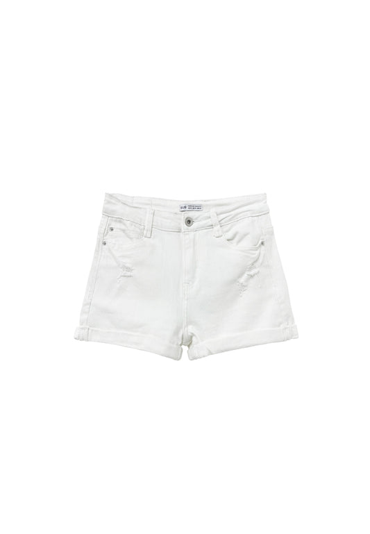 Women Ripped Short Jeans - White - H2W504