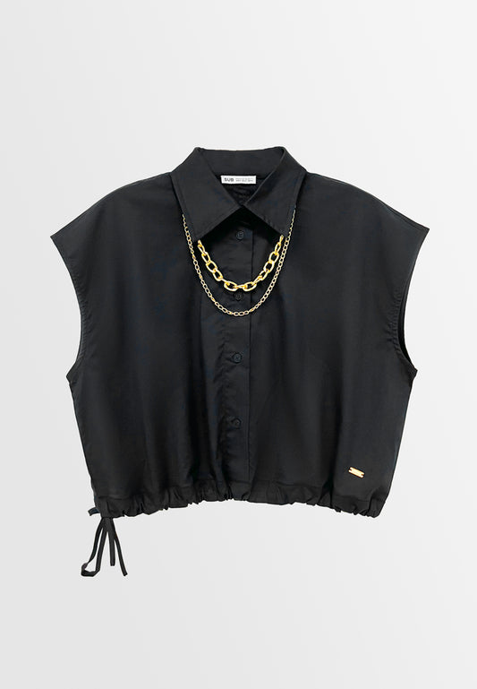 Women Sleeveness Fashion Blouse - Black - H2W663