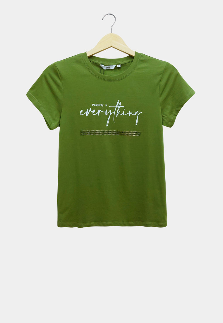 Women Short-Sleeve Graphic Tee - Army Green - S2W301