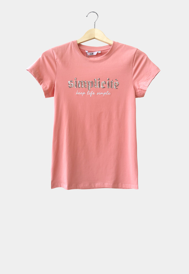 Women Short-Sleeve Graphic Tee - Pink - H1W190