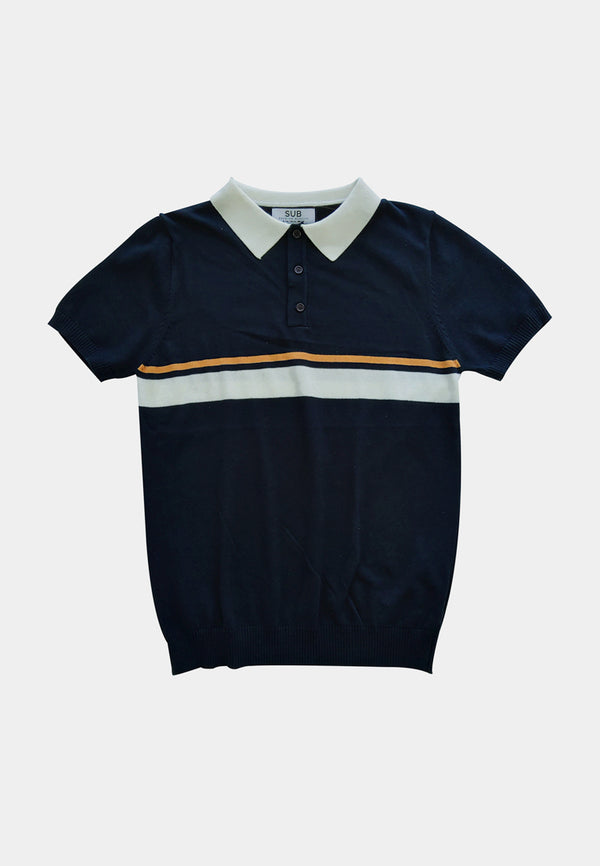 Men Short-Sleeve Knit Polo Tee - Dark Blue - H1M229
