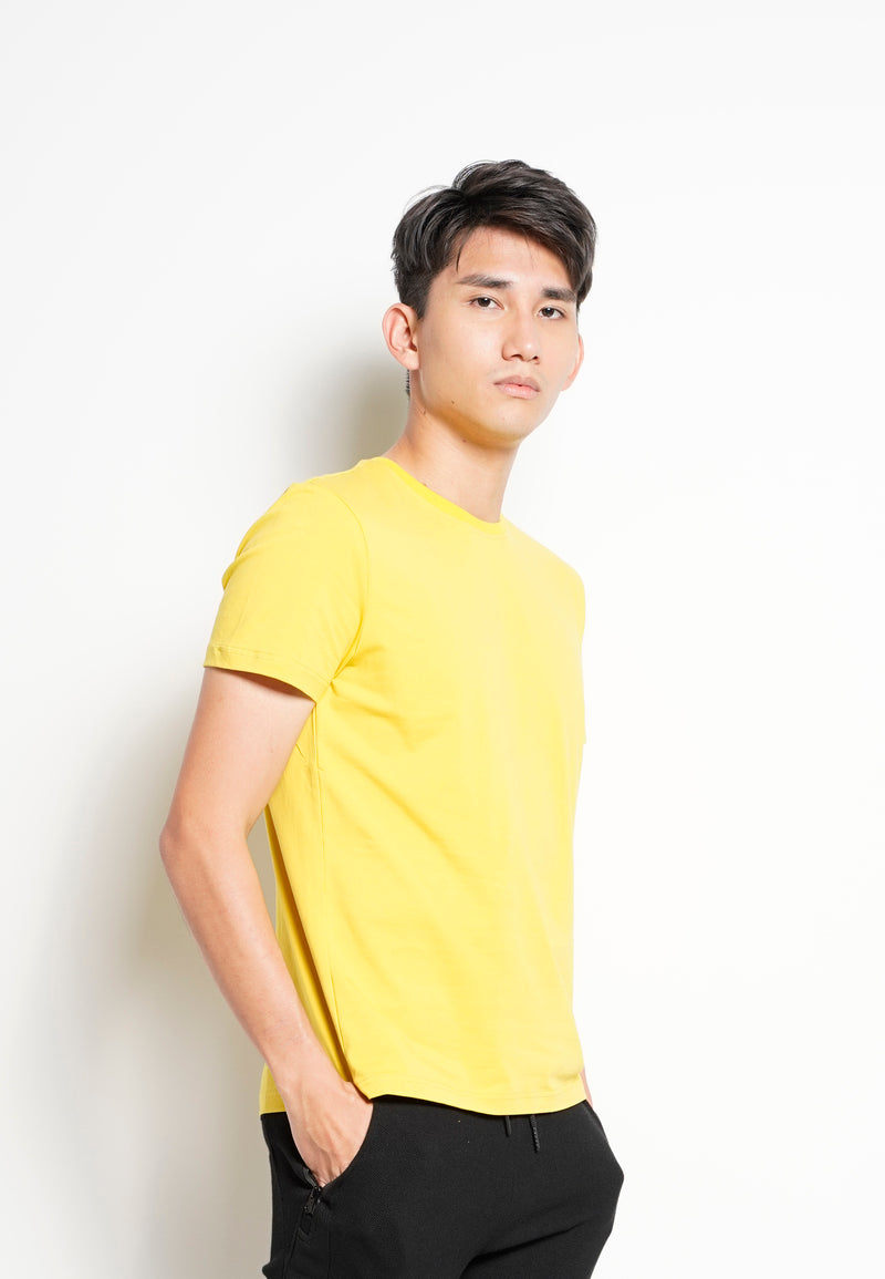 Men Short-Sleeve Basic Round Tee - Yellow - H0M748