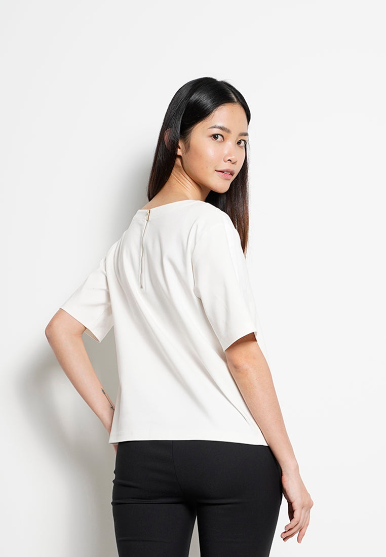 Women Grosgrain Short-Sleeve Blouse - White - H0W759