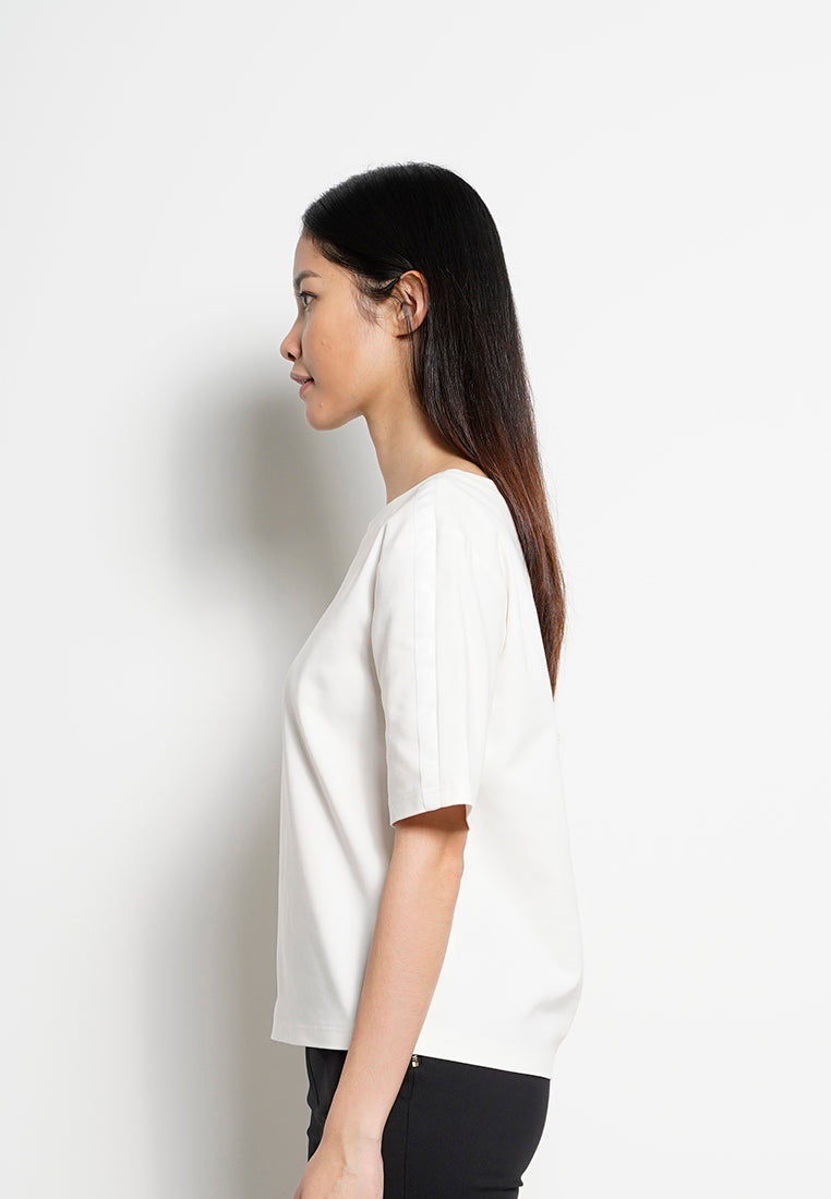 Women Grosgrain Short-Sleeve Blouse - White - H0W759