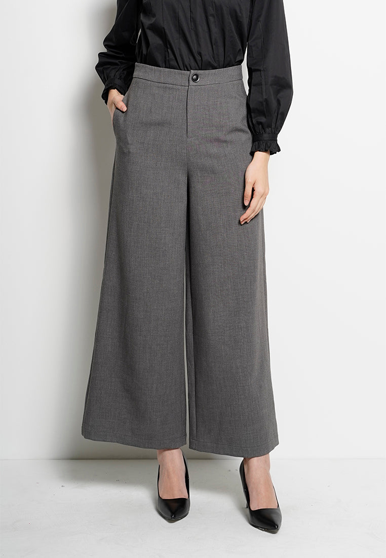 Women Wide Leg Long Pant - Dark Grey - H0W755