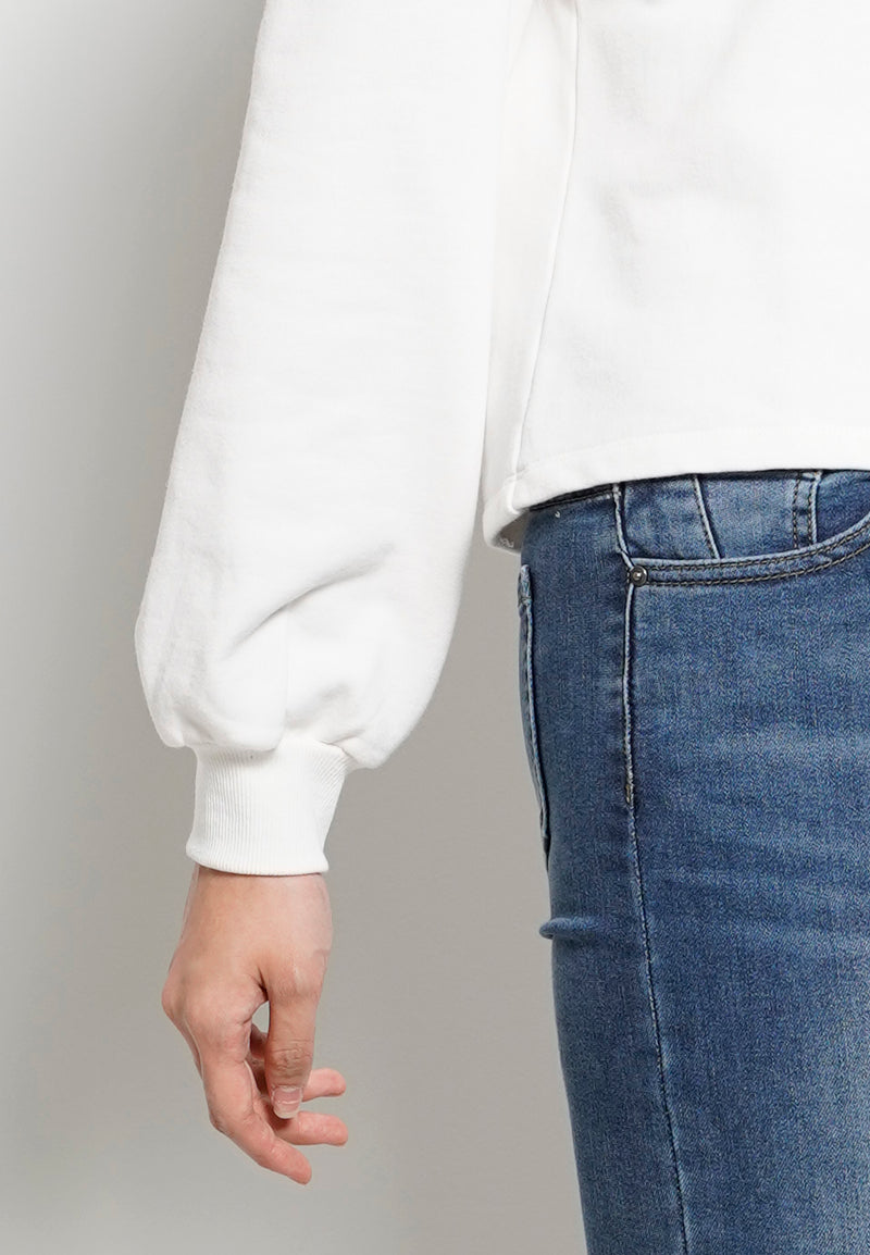 Women Round Neck Long-Sleeve Sweatshirt  - White - H0W830