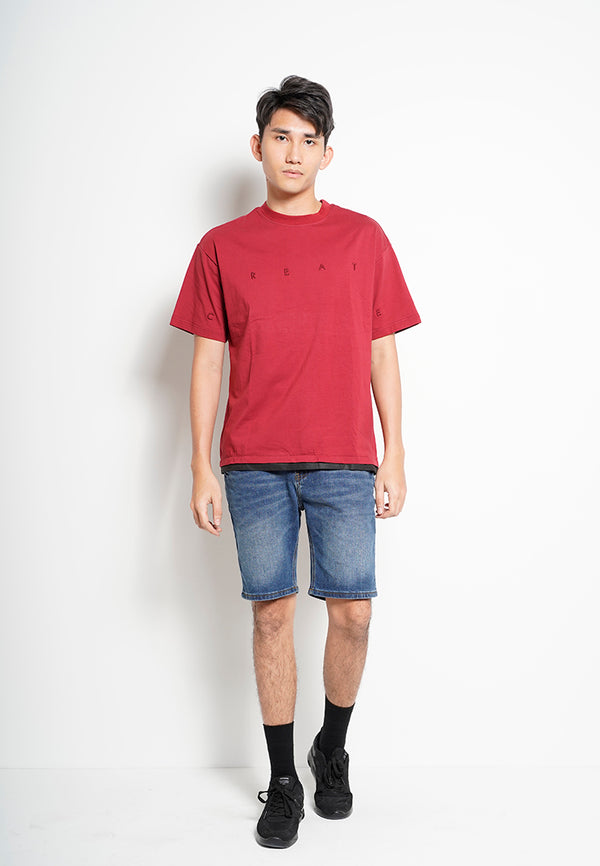 Men Oversized Short-Sleeve Fashion Tee - Dark Red - H0M736