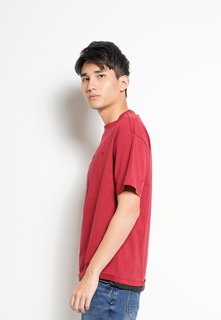 Men Oversized Short-Sleeve Fashion Tee - Dark Red - H0M736