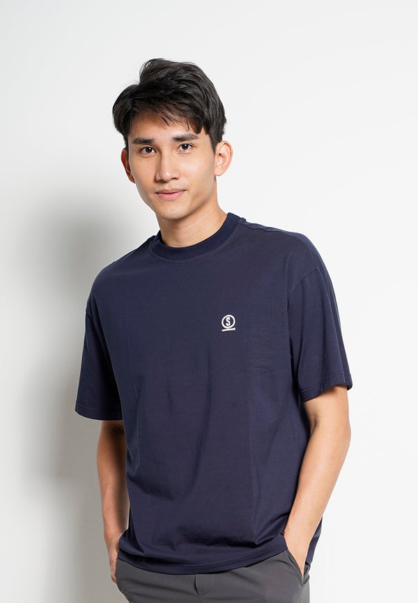 Men Oversized Short-Sleeve Embroidery Fashion Tee - Navy - H0M737