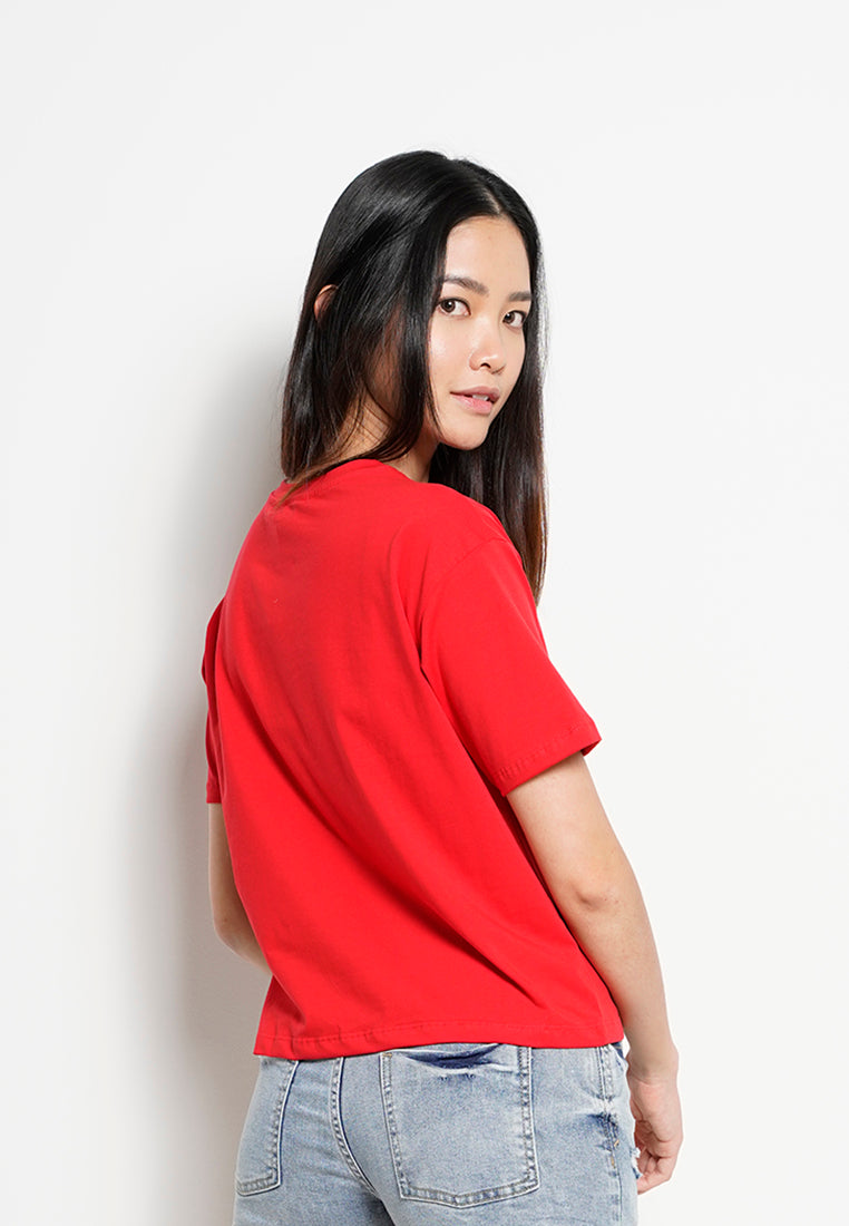 Women Short-Sleeve Fashion Tee - Red -  H0W799