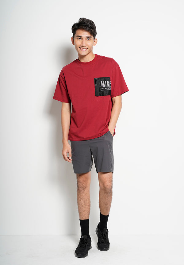 Men Oversized Short-Sleeve Fashion Round Tee - Dark Red - H0M726