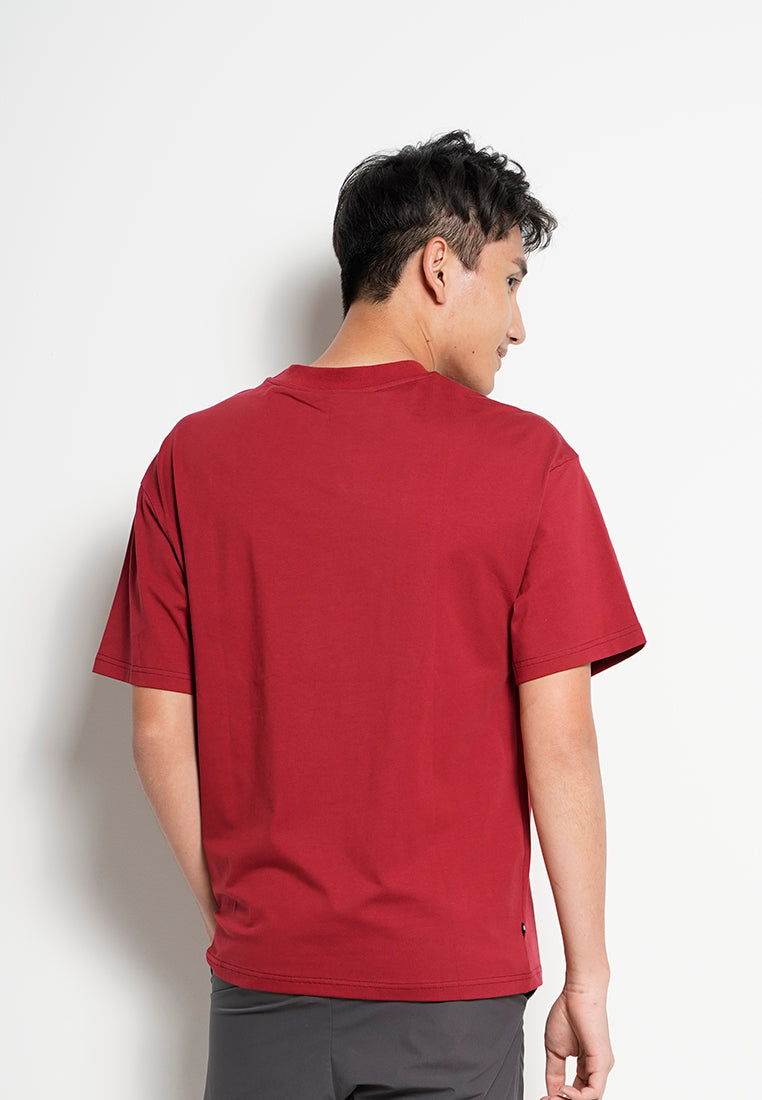 Men Oversized Short-Sleeve Fashion Round Tee - Dark Red - H0M726