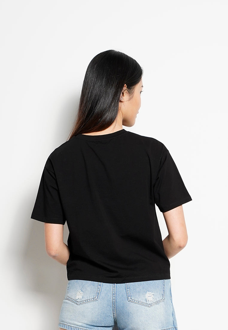 Women Short-Sleeve Fashion Tee - Black -  H0W801