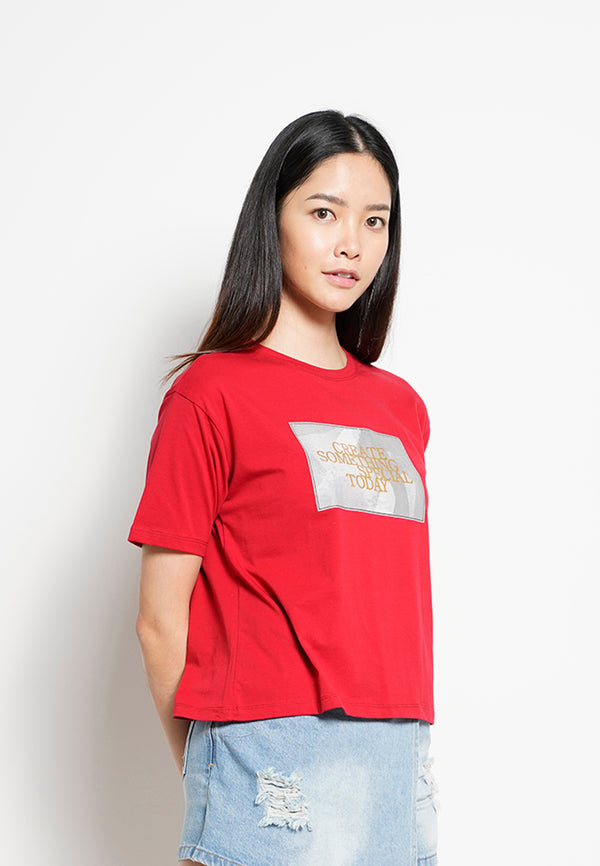 Women Short Sleeve Fashion Tee - Red -  H0W800