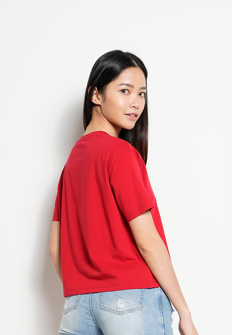 Women Short Sleeve Fashion Tee - Red -  H0W800