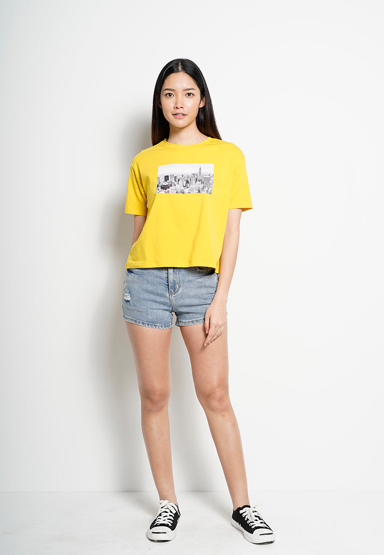 Women Short-Sleeve Fashion Tee - Yellow - H0W912