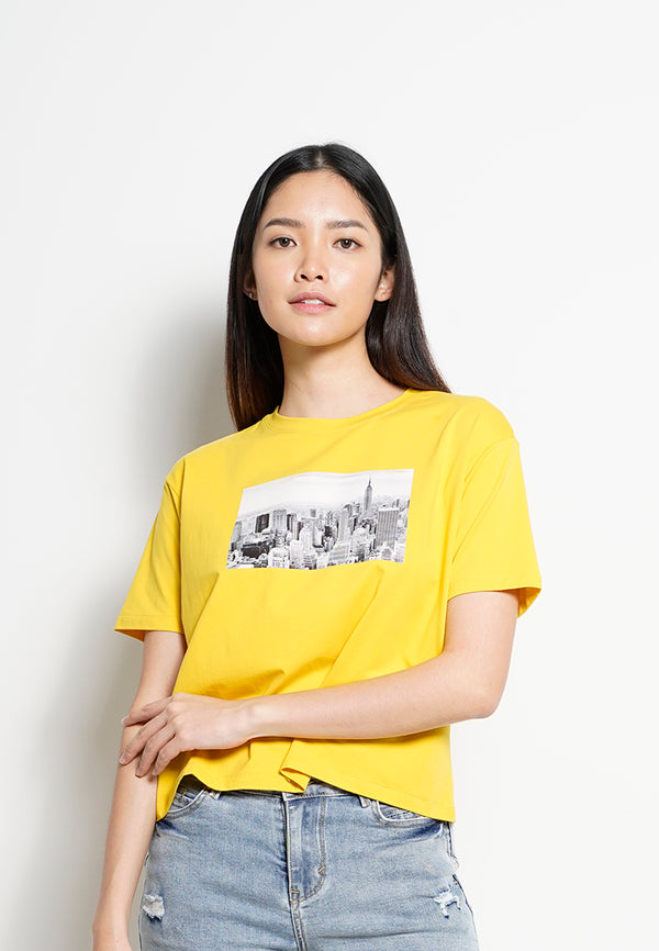 Women Short-Sleeve Fashion Tee - Yellow - H0W912
