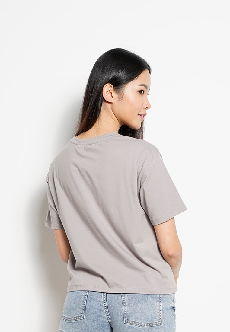 Women Short-Sleeve Fashion Tee - Grey - H0W911
