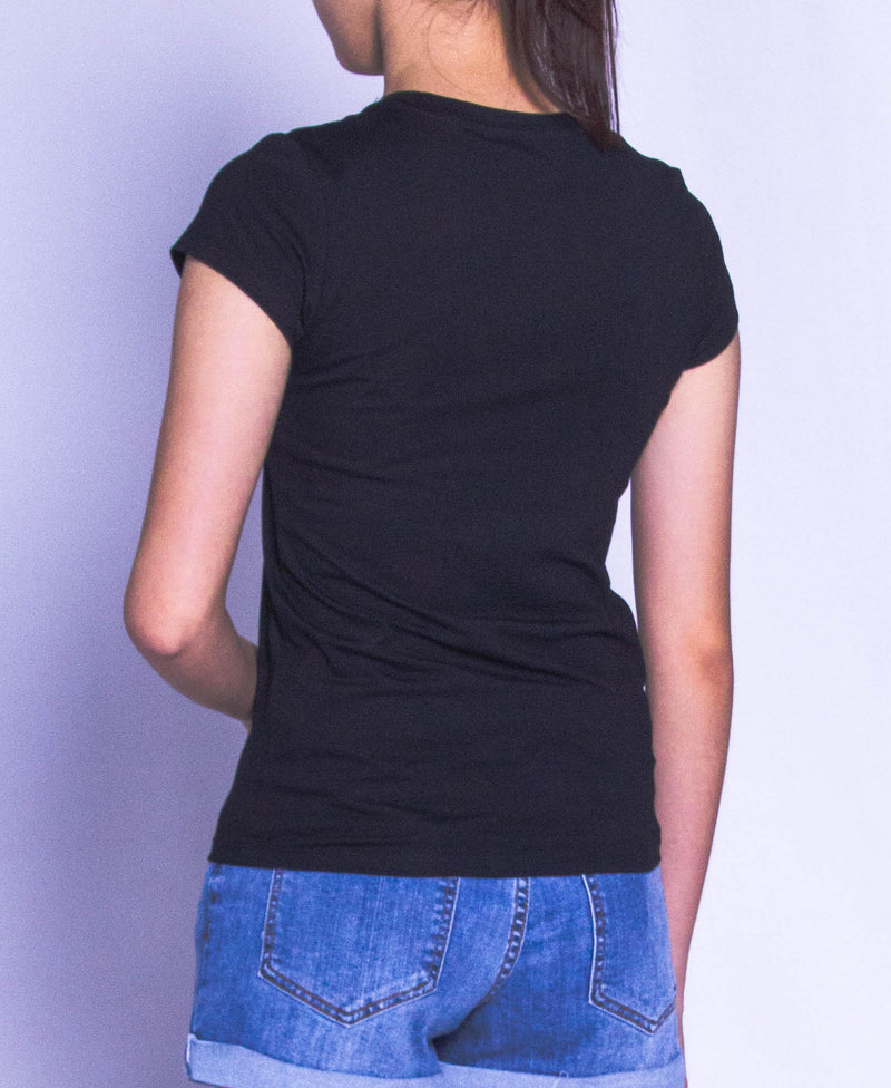 Women Short Sleeve Graphic Tee - Black - H9W391