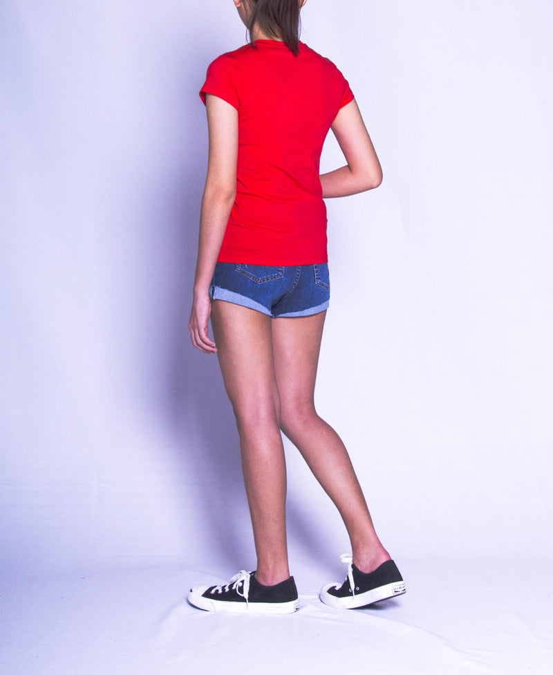 Women Short Sleeve Graphic Tee - Red - H9W385