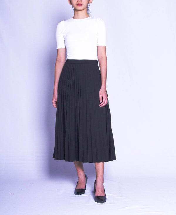 Women Pleated Skirt - Black - H9W398