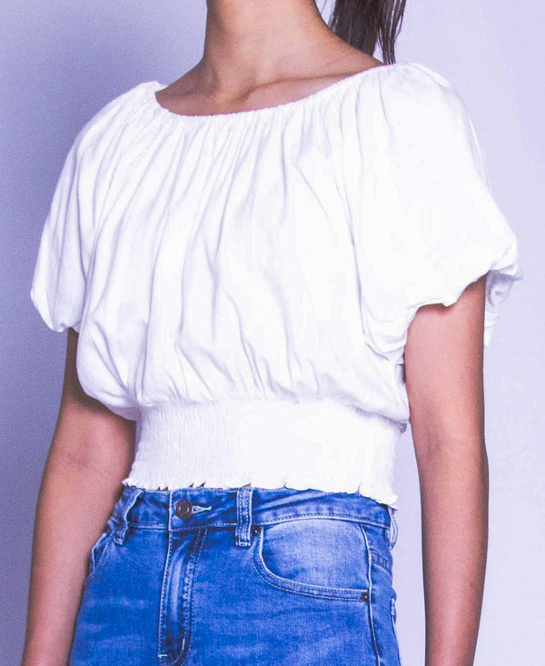 Women Short Sleeve Blouse - White - H9W226