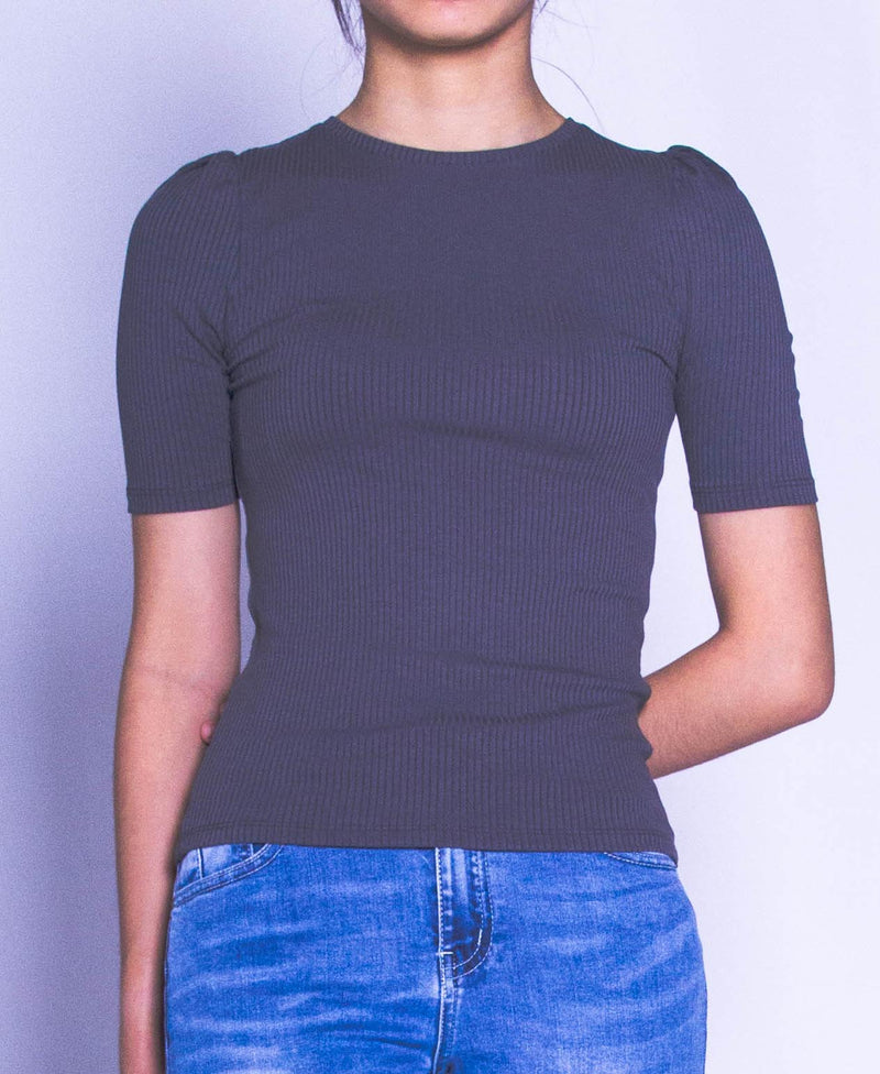 Women Short-Sleeve Blouse - Grey - H9W430