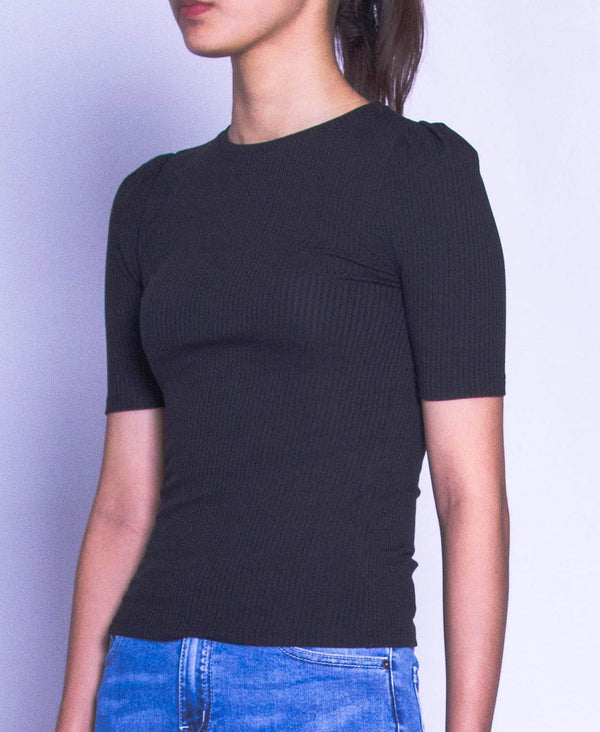 Women Short Sleeve Blouse - Black - H9W429