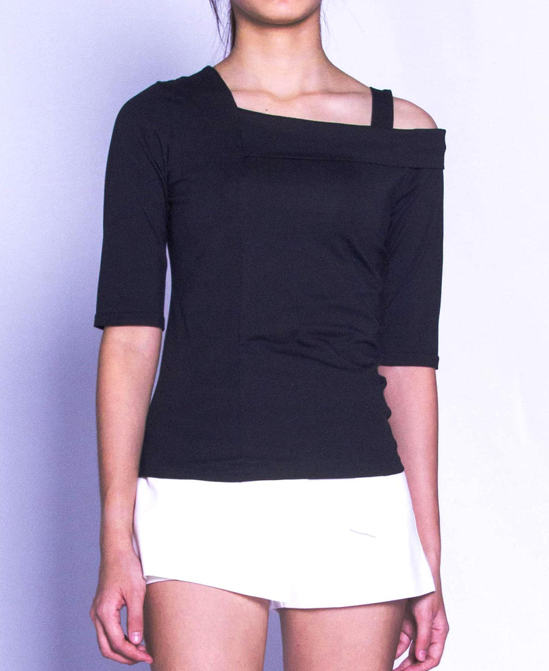 Women Short Sleeve Blouse - Black - H9W261