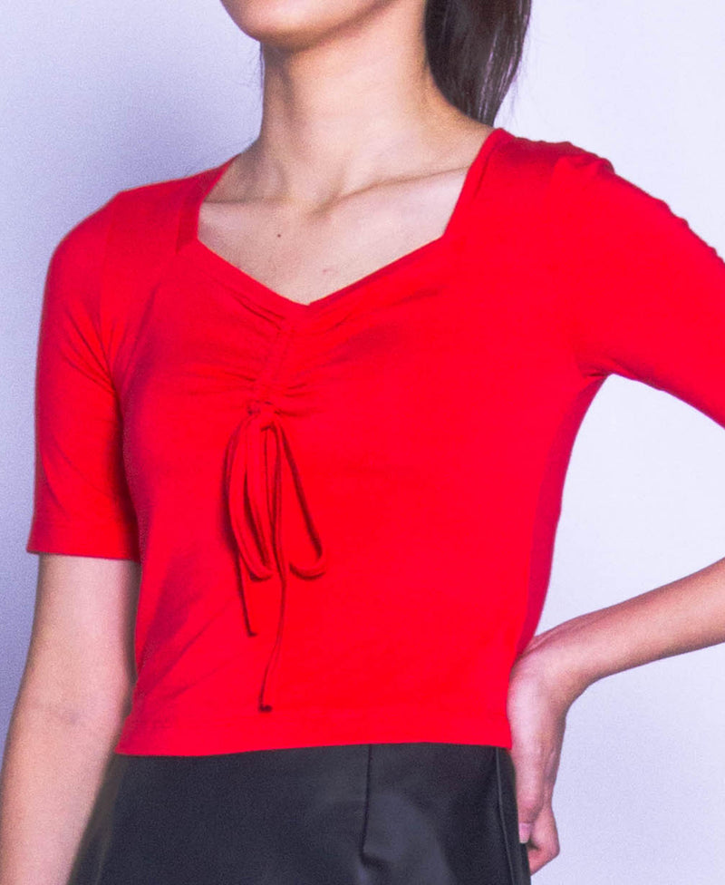 Women Short Sleeve Blouse - Red - H9W255