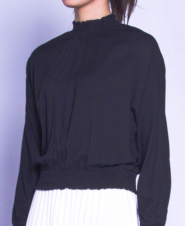 Women Long Sleeve Blouse - Black - H9W231