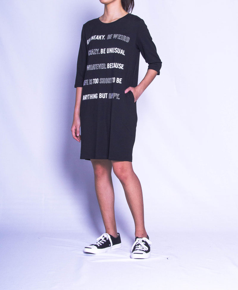 Women T-Shirt Dress - Black - H9W420