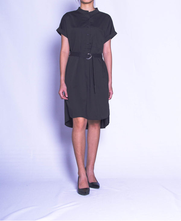 Women Short-Sleeve Dress - Black - H9W242