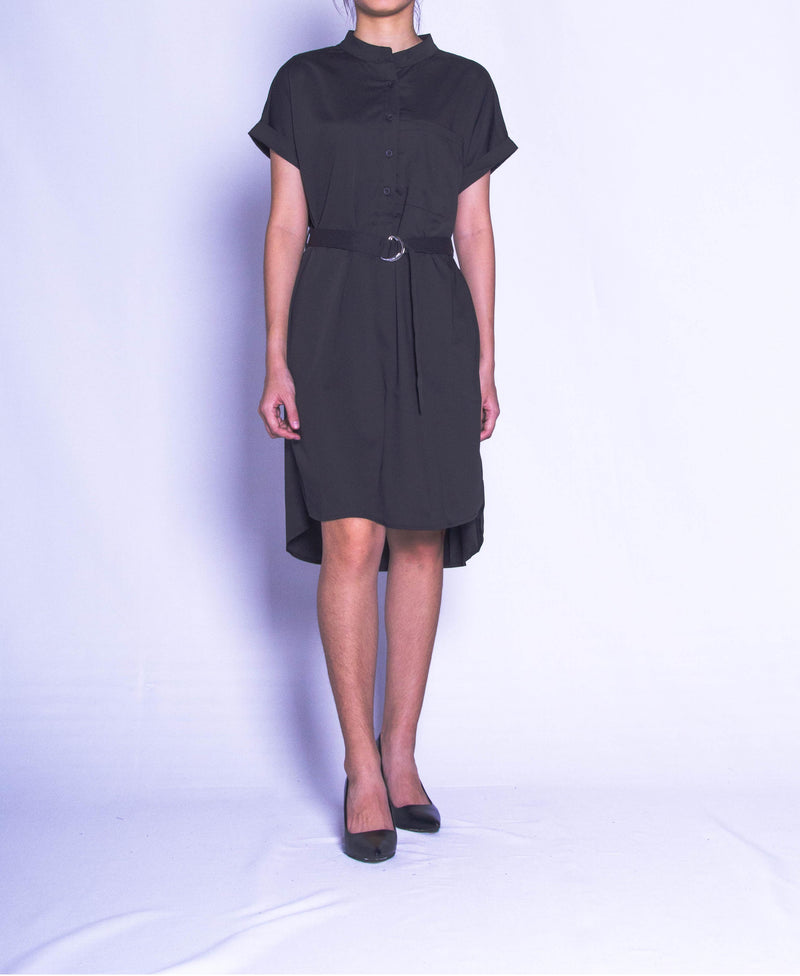 Women Short-Sleeve Dress - Black - H9W242