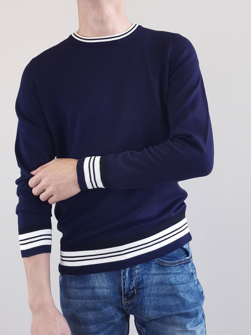 Men Sweater With Contrast Trims - Navy - M0M480