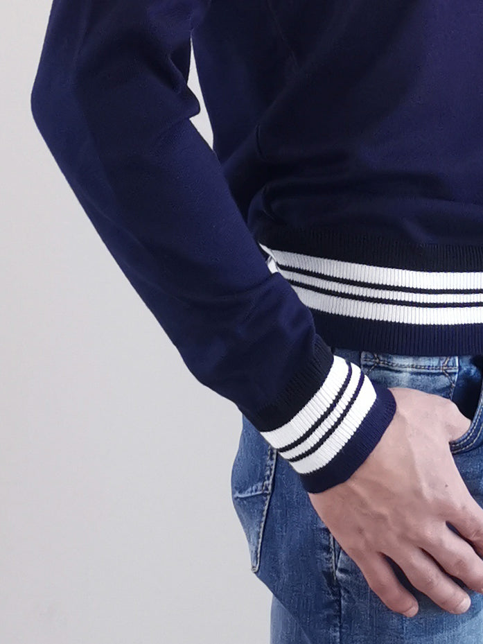Men Sweater With Contrast Trims - Navy - M0M480
