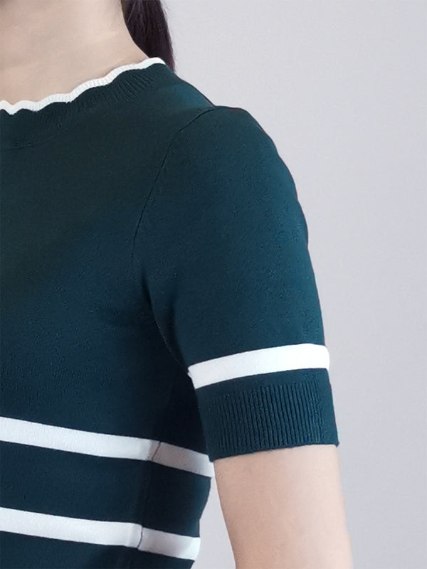 Women Stripe Pattern Knit Top - Green - M0W653