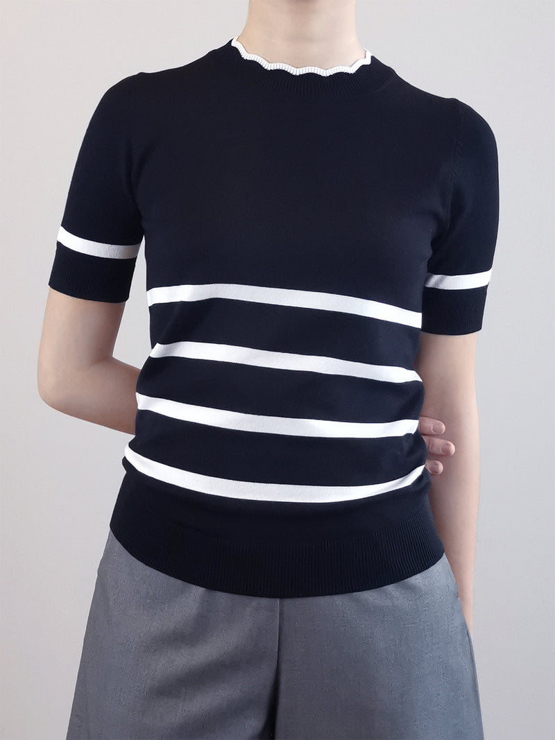 Women Stripe Pattern Knit Top - Black - M0W652