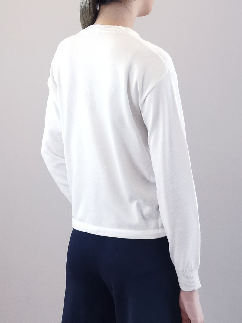 Women Long-Sleeve Knit Top - White - M0W657