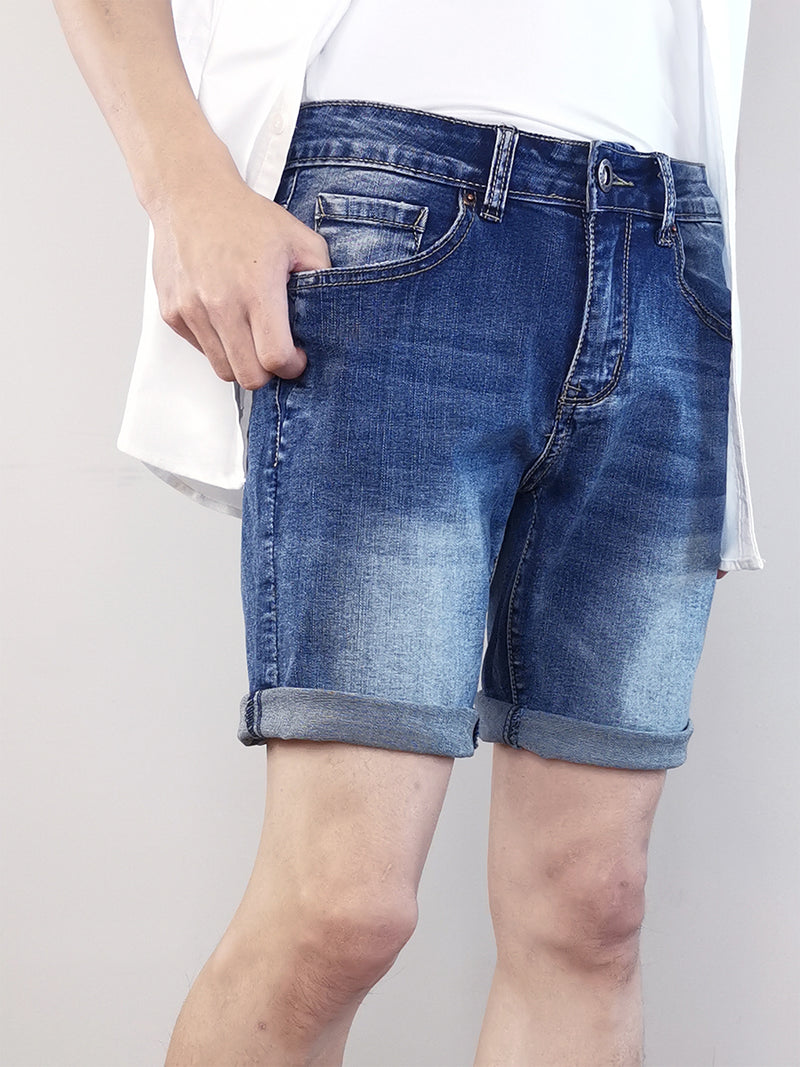 Men Faded Denim Shorts - Blue - F9M192