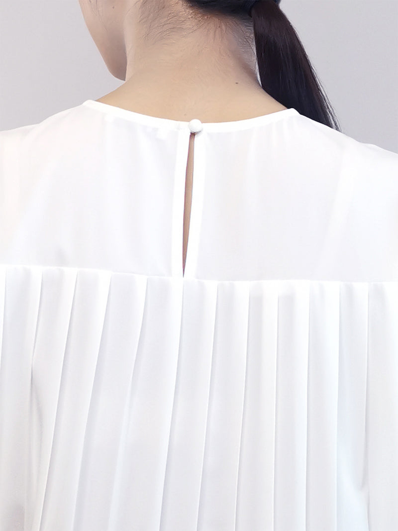 Women Pleated Detail Dress - White - M0W458