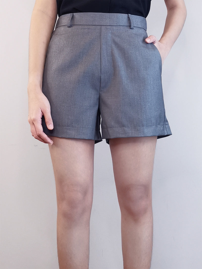 Women Elastic Shorts - Grey - M0W476
