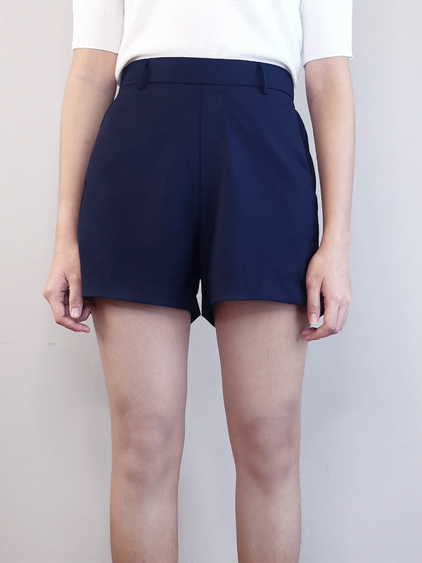 Women Elastic Shorts - Navy - M0W475