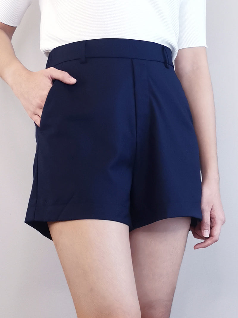 Women Elastic Shorts - Navy - M0W475