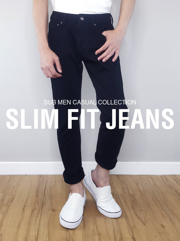 Men Slim Fit Long Jeans - Black - M0M501