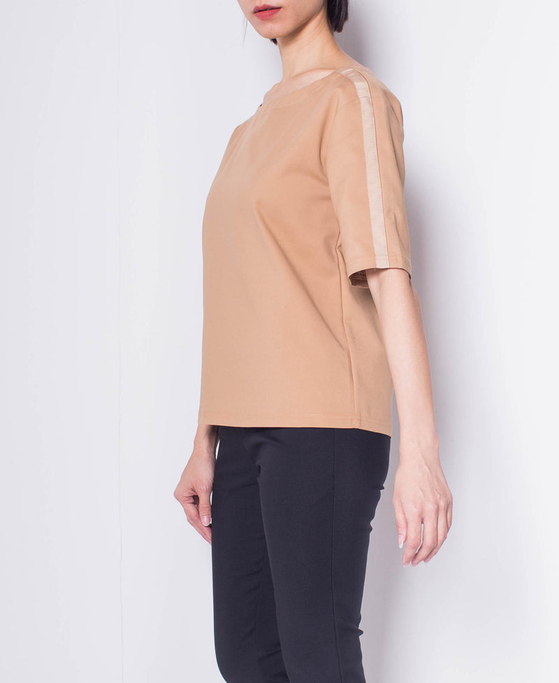 Women Grosgrain Short-Sleeve Blouse - Khaki - H0W760