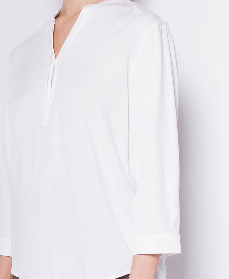 Women Slot Collar Blouse - White - H0W761