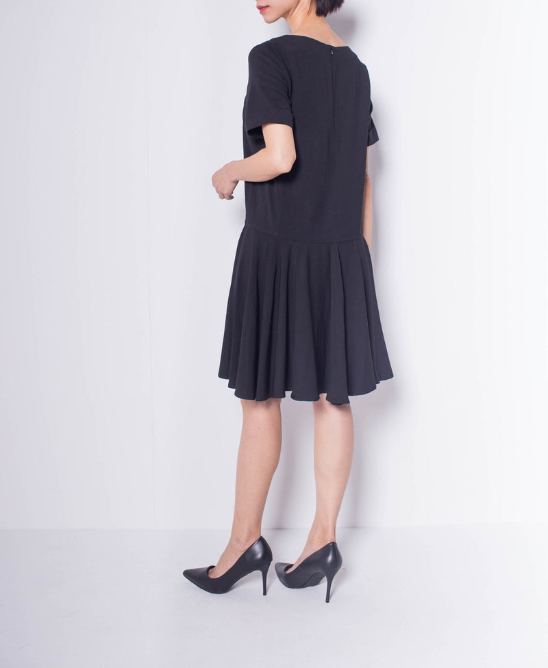 Women Short Sleeve Flare Dress - Black - H0W803