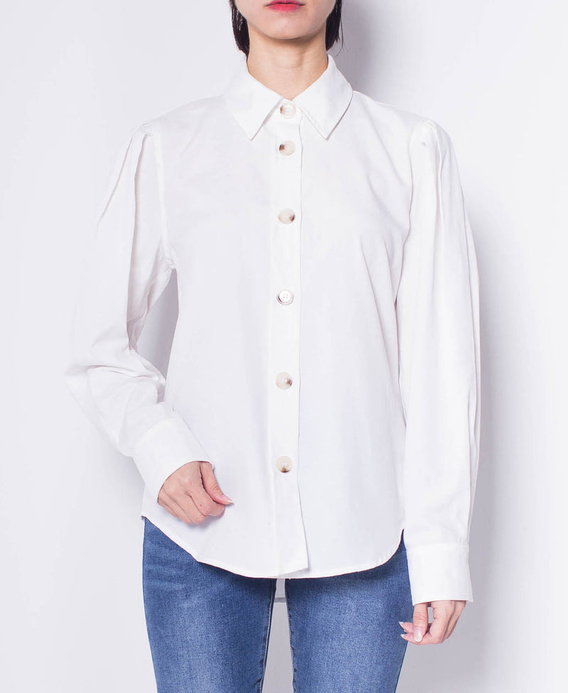 Women Pleated Long-Sleeve Shirt - White - H0W822